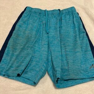 Boys quick dry mesh athletic shorts light blue and dark blue. Ties at waist